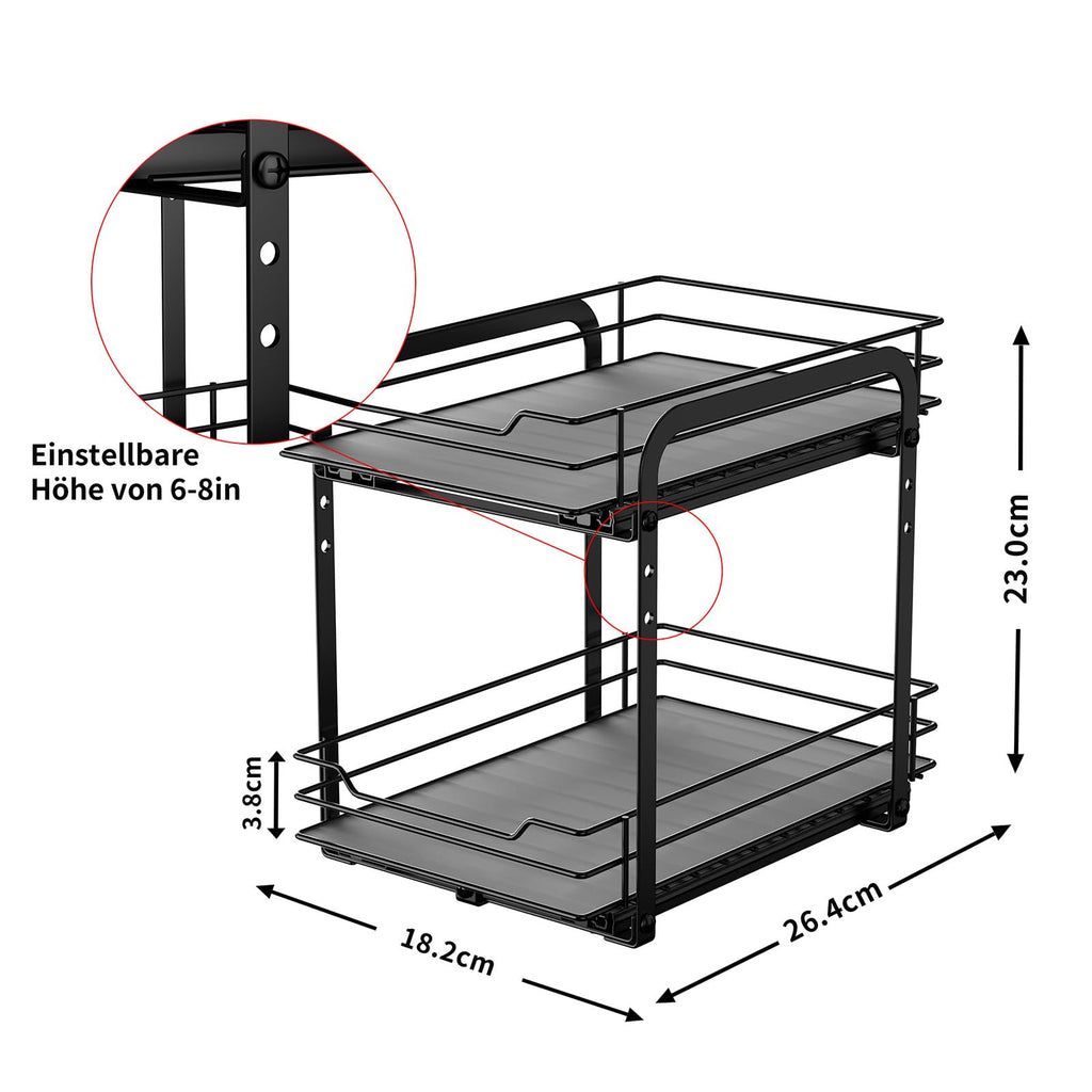 MAYZOLOP 2-Tier Pull Out Spice Rack – Adjustable Metal Kitchen Organiser