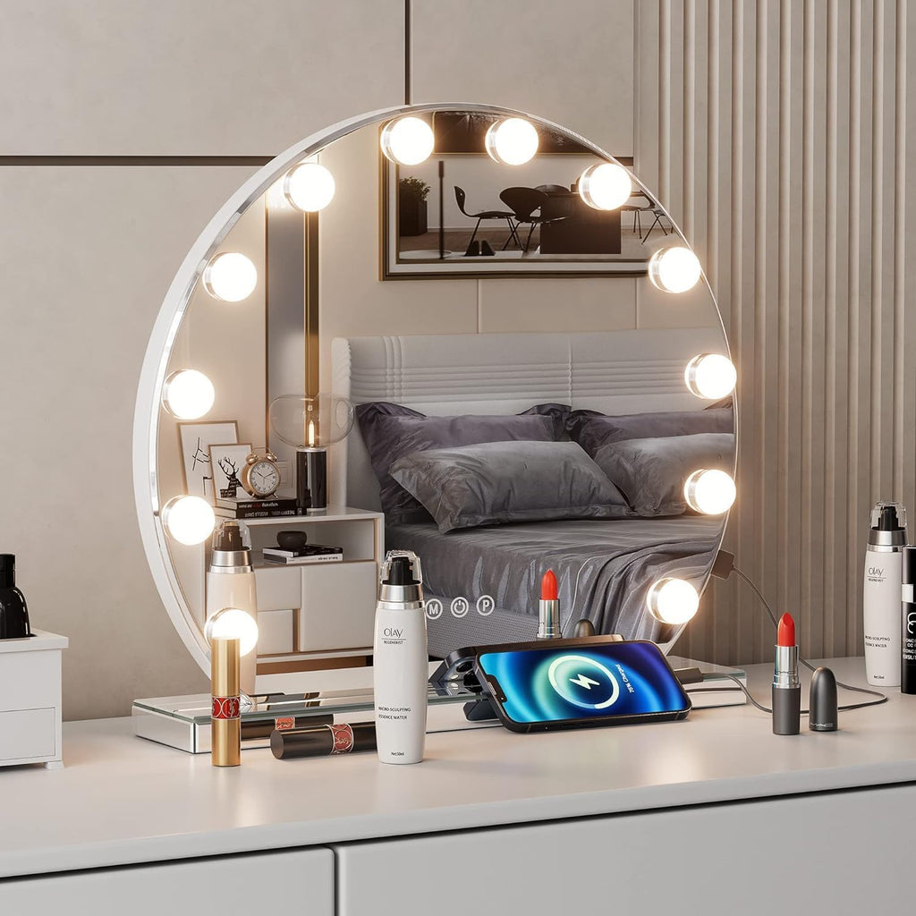 YOURLITE Hollywood Vanity Mirror – Round LED Makeup Mirror with USB