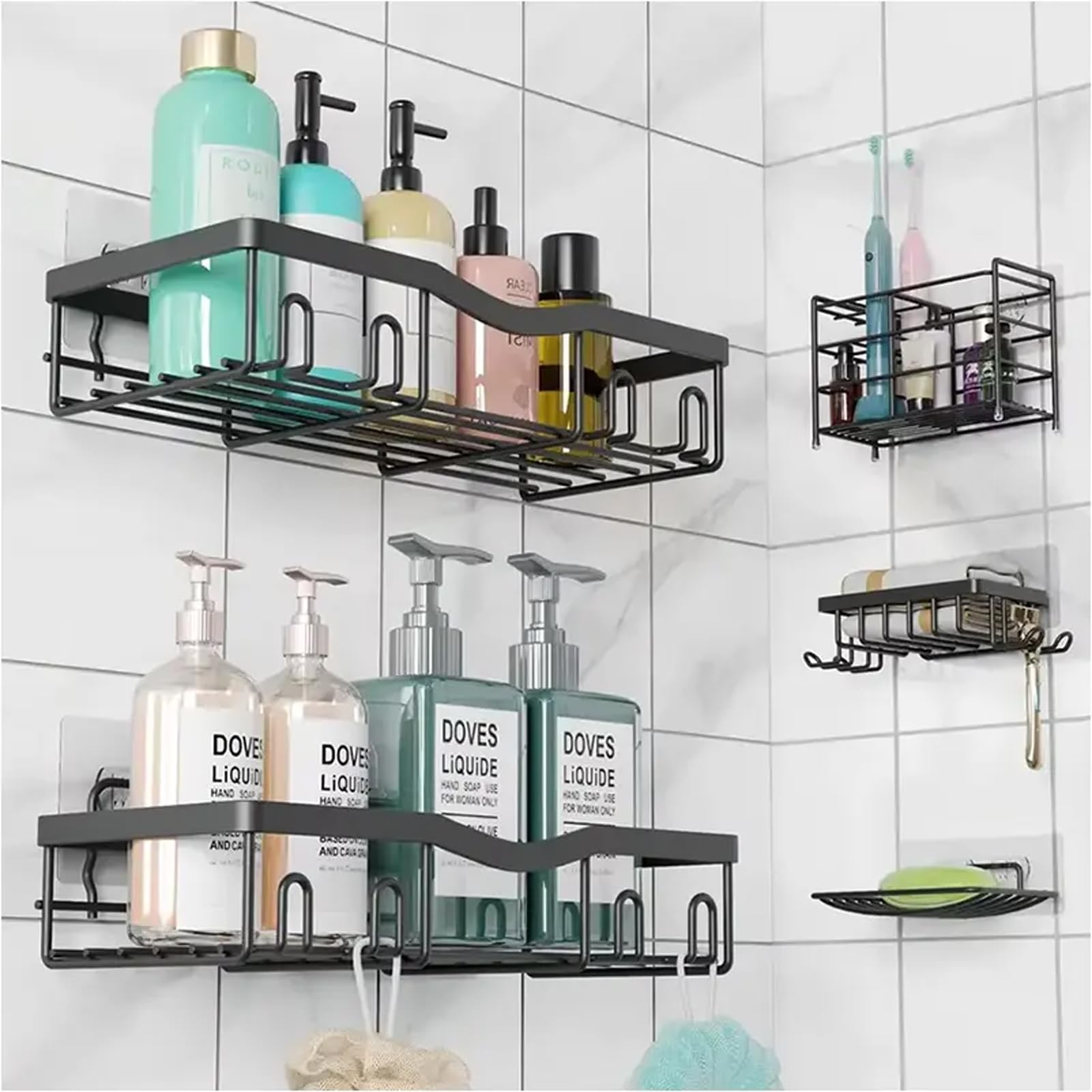 ULIKEUS 5-Pack Shower Caddy – Adhesive Rustproof Bathroom Shelf Organiser