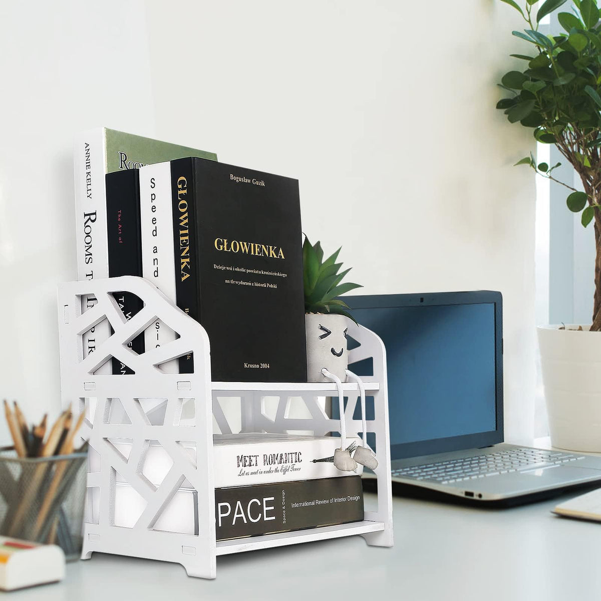 DoToGo Desk Shelf Organizer, Deskop Bookshelf for Small Space Adjustable Expendable for Office, Home, Kitchen white-small square - image 2