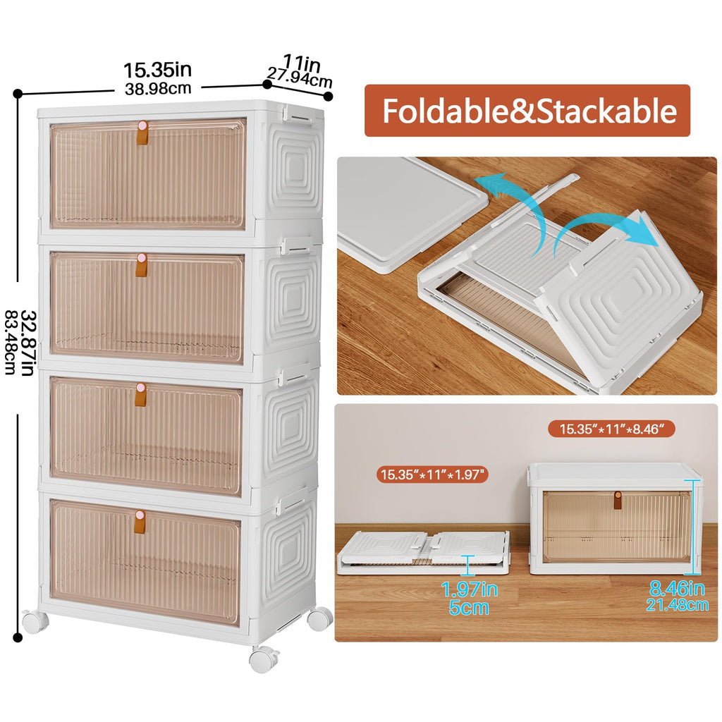PurKeep Stackable Storage Boxes | 4-Tier 23L Plastic Bins with Wheels
