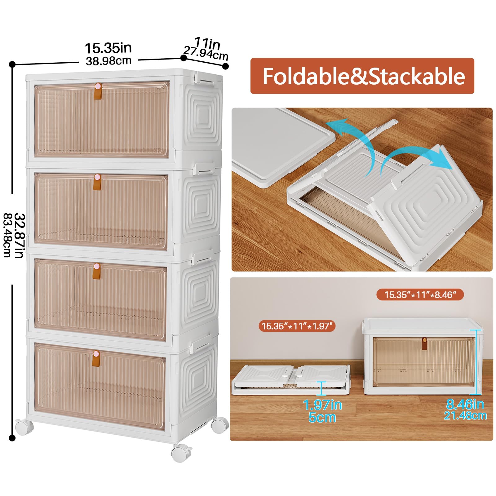 PurKeep Stackable Storage Boxes | 4-Tier 23L Plastic Bins with Wheels