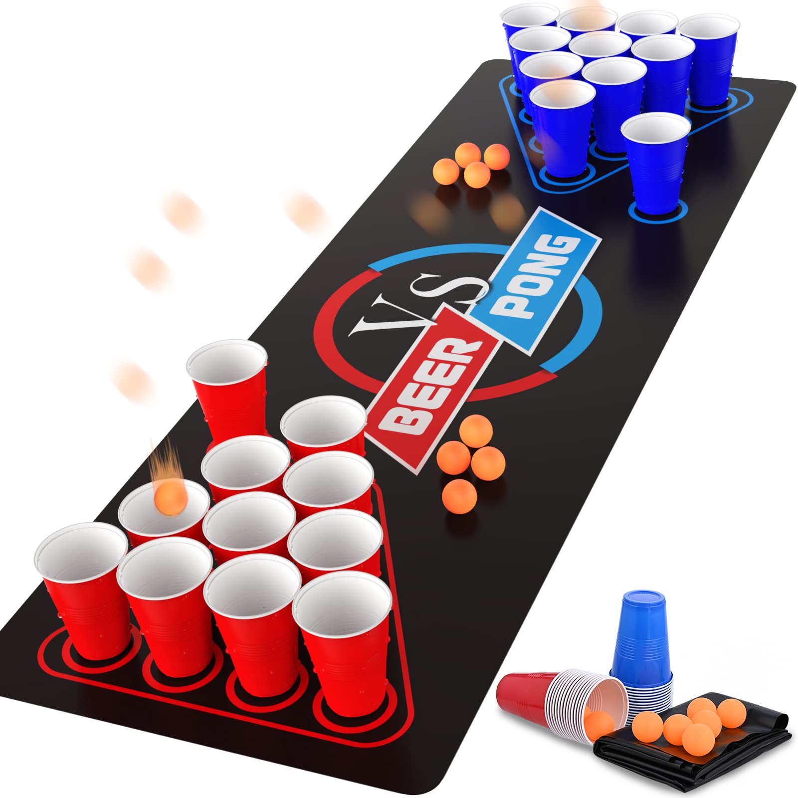Cieex Beer Pong Set – 39 Piece Drinking Game with Mat and 30 Cups