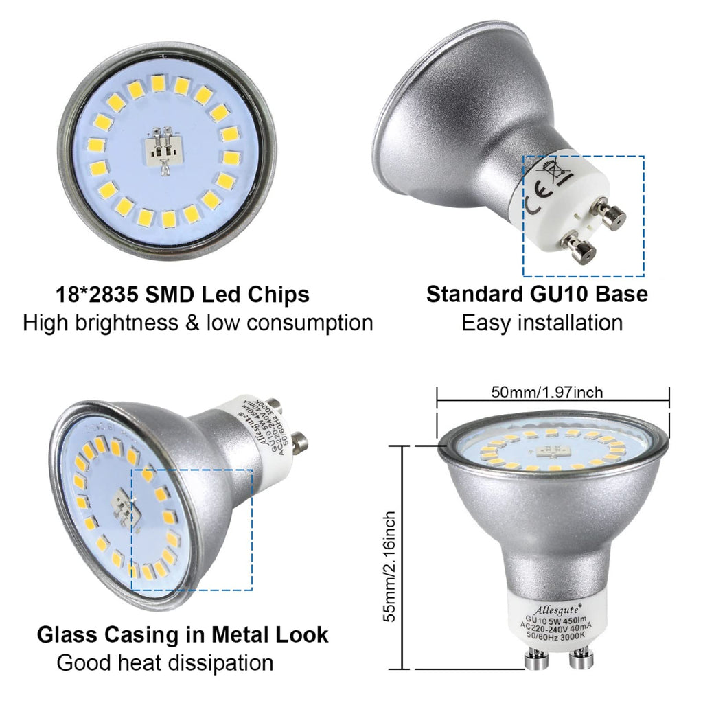Allesgute 4-Way Flush Ceiling Light | Chrome Square Spotlight 6000K
