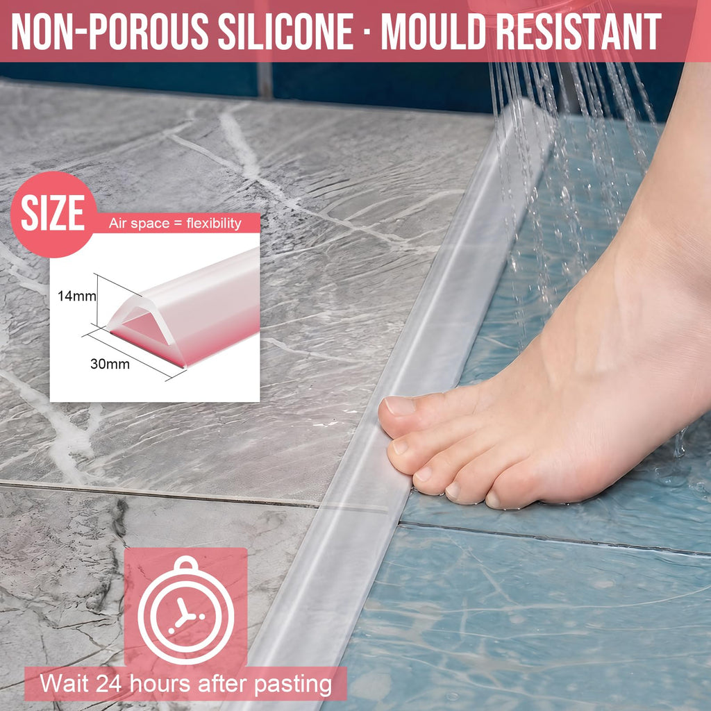 Nayotaa Wet Room Floor Barrier Flexible Water Barrier 250cm Transparent - Leakproof Shower and Sink Seal