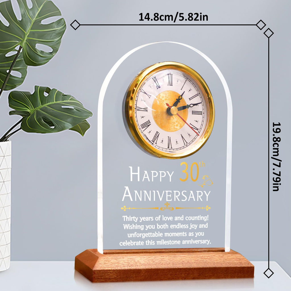 OkiyiD 30th Anniversary Quartz Clock | LED Light Up Wooden Base Gift