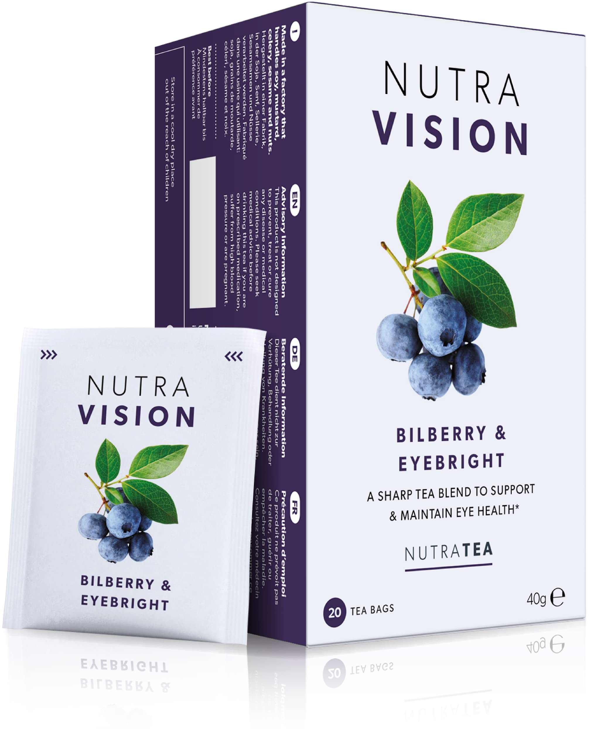 NutraVision Eye Support Tea – Eyebright & Bilberry Herbal Bags (3 Pack)