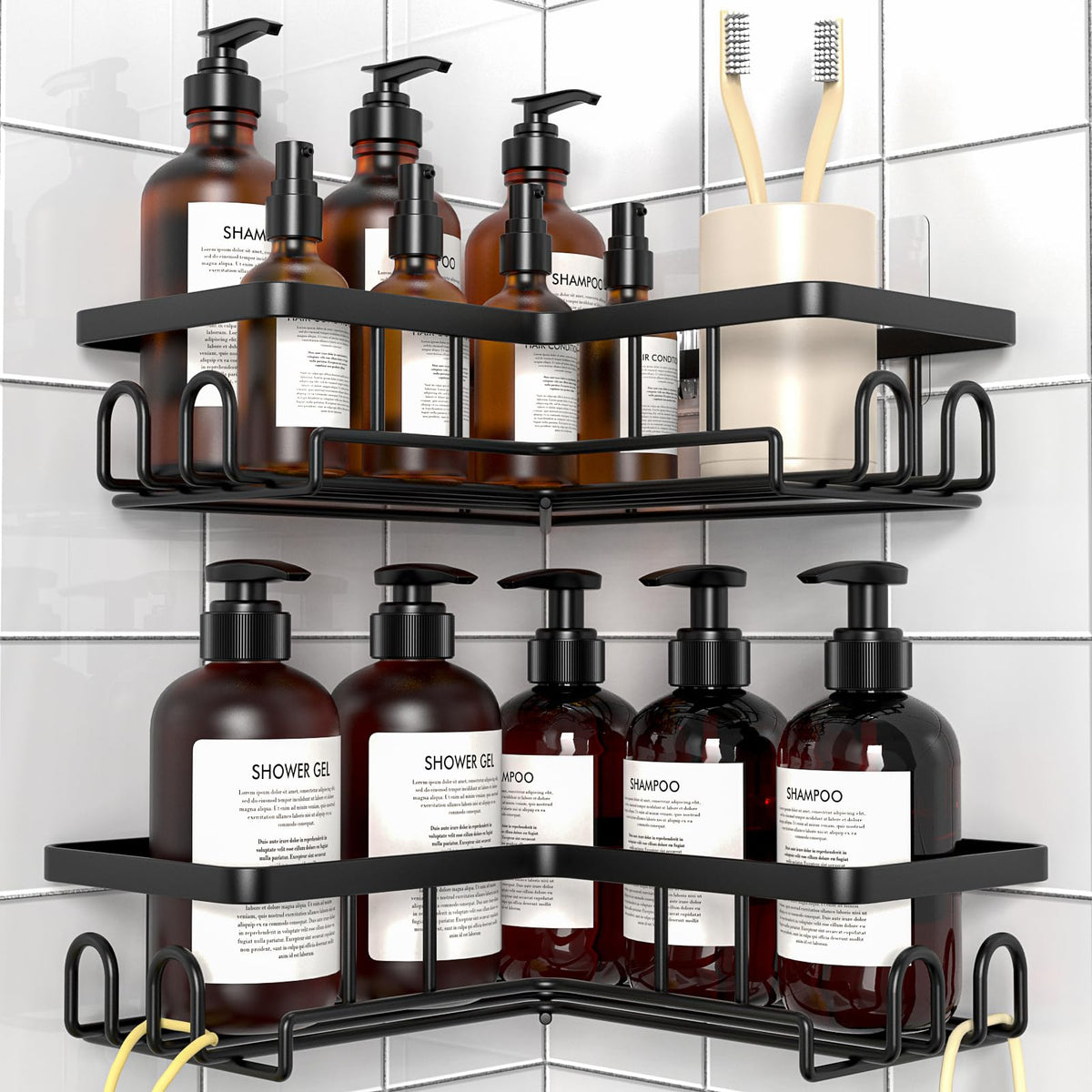 Diwoker Corner Shower Caddy, Adhesive Bathroom Storage Black, 2-Pack