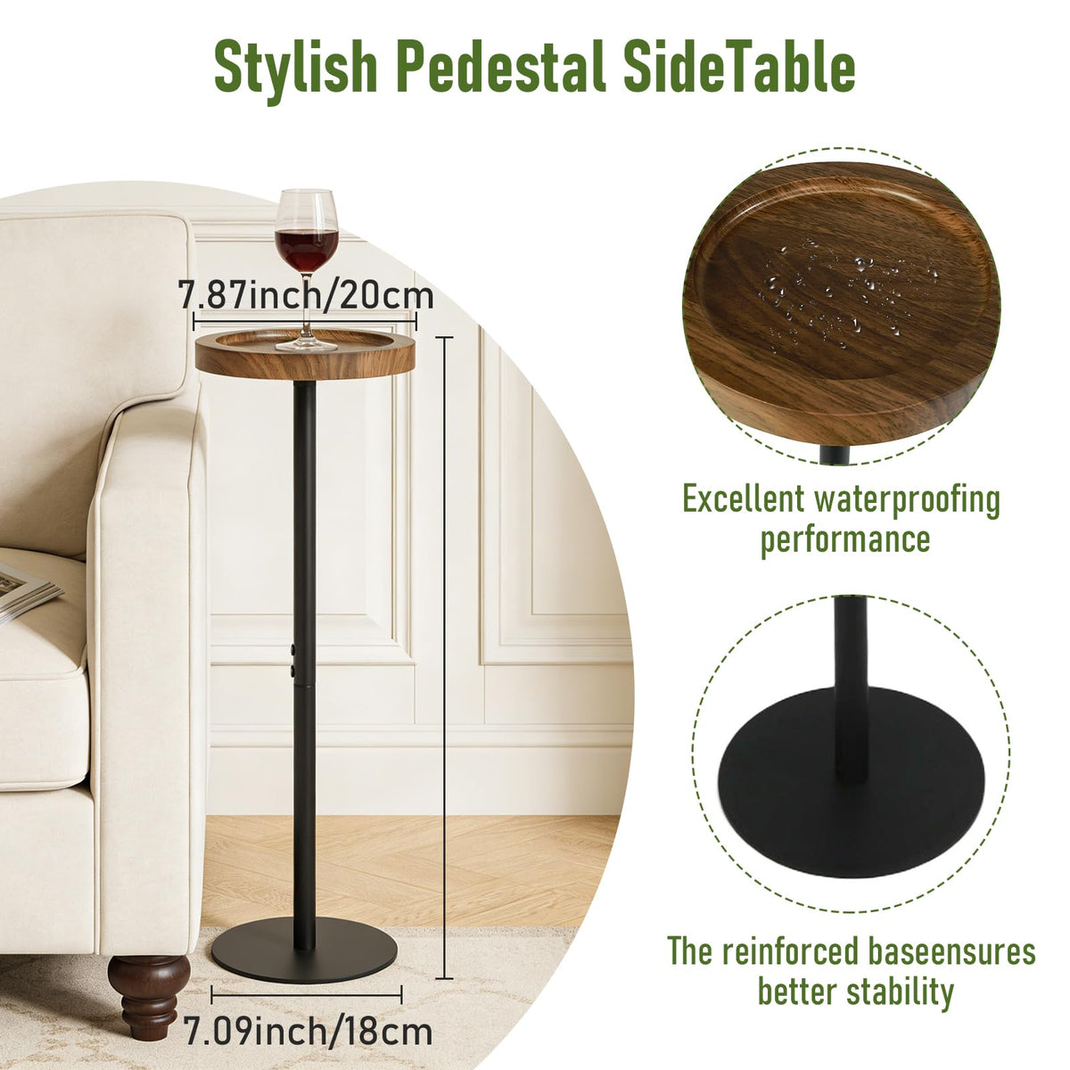 Simcat Small Round Side Table, Drink Table for Small Spaces and Modern Decor 1, Walnut - image 3