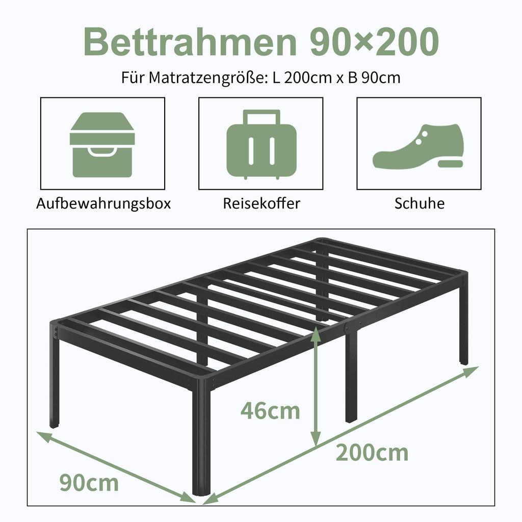 Lutown Metal Bed Frame 90x200cm | Heavy Duty Single Platform Bed