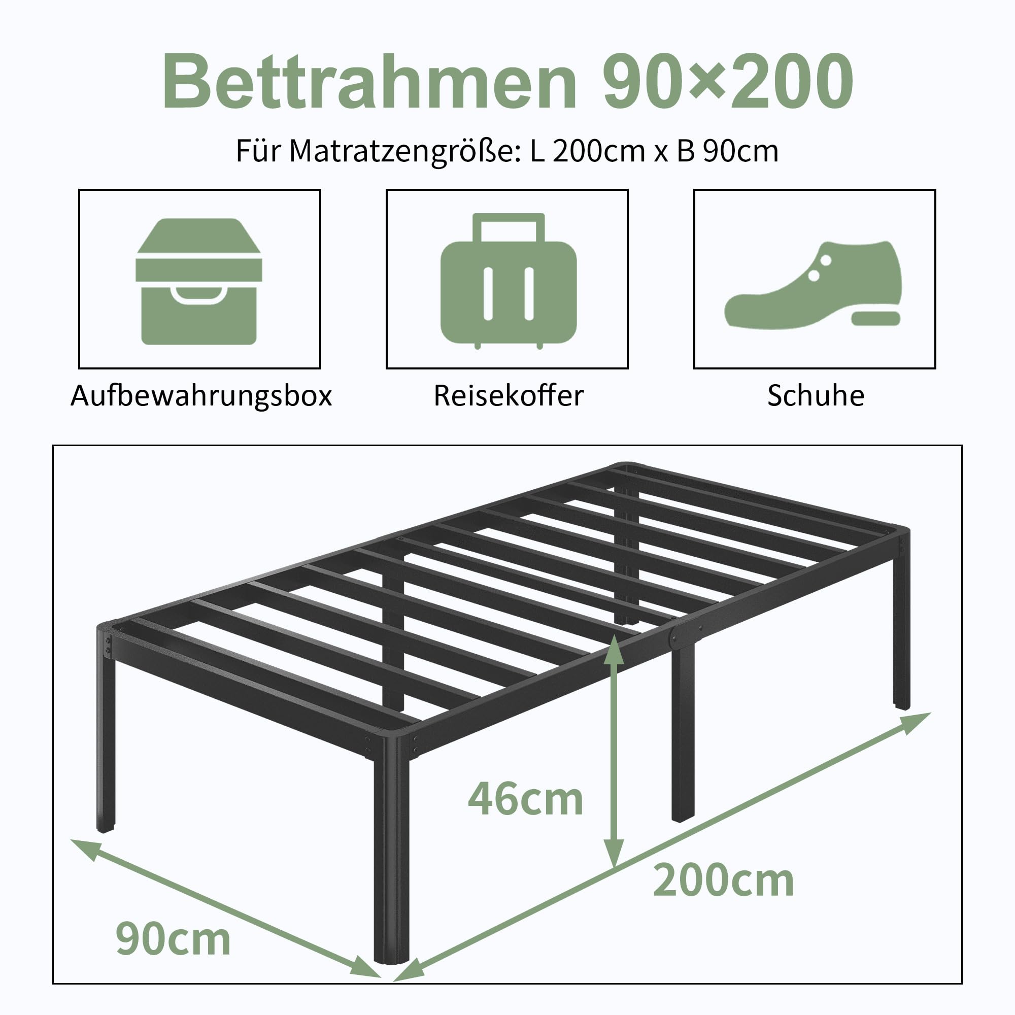 Lutown Metal Bed Frame 90x200cm | Heavy Duty Single Platform Bed