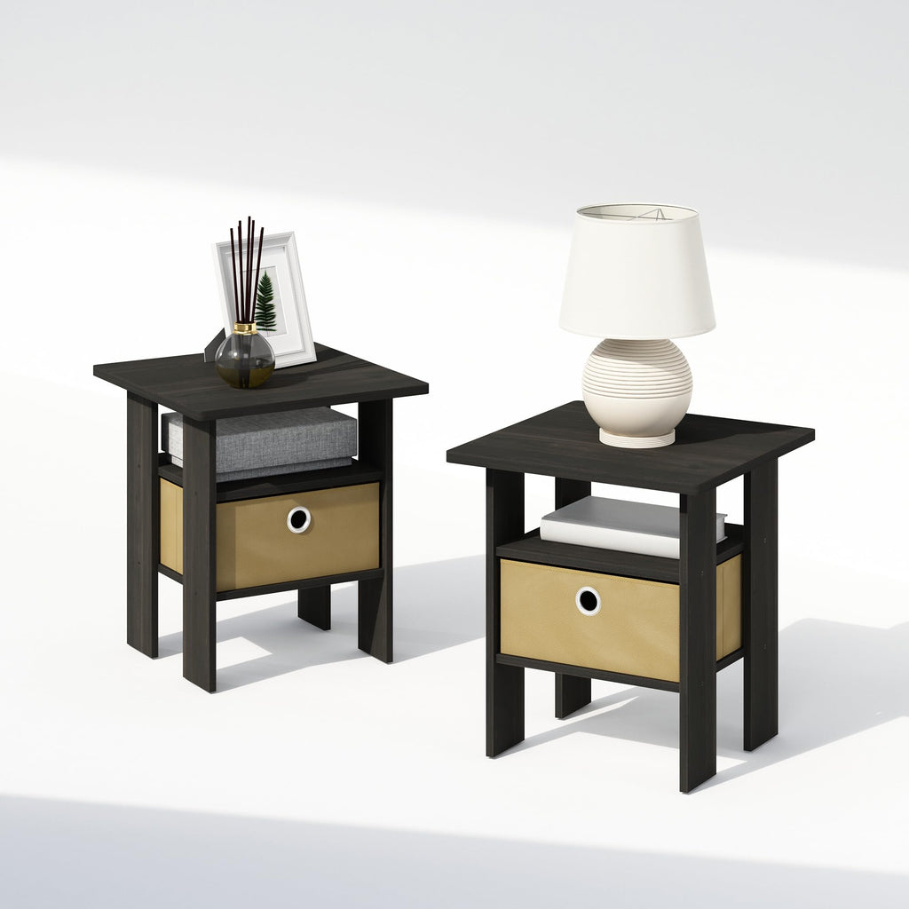 Furinno TIDUR Set of 2, Bedside Table with Storage Bin, Espresso - image 1