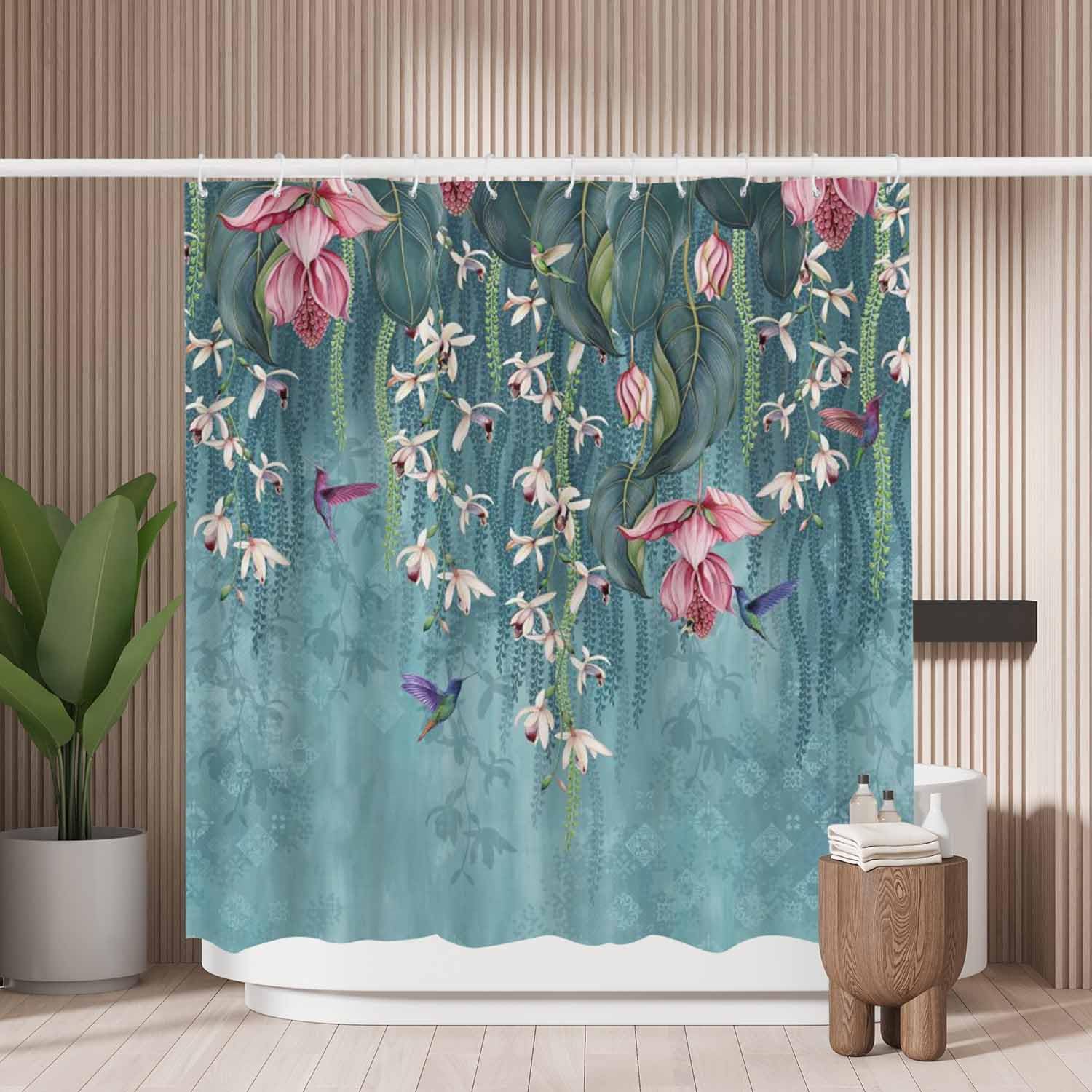 Woutay Floral Shower Curtain – Mold Resistant Waterproof Polyester Fabric