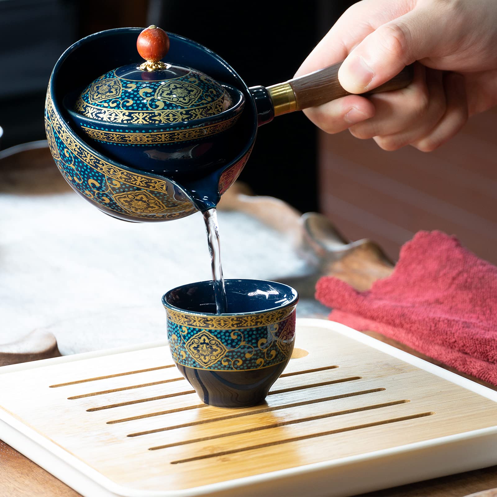 LURRIER Chinese Gongfu Tea Set | Portable 360 Rotatable Porcelain Teapot