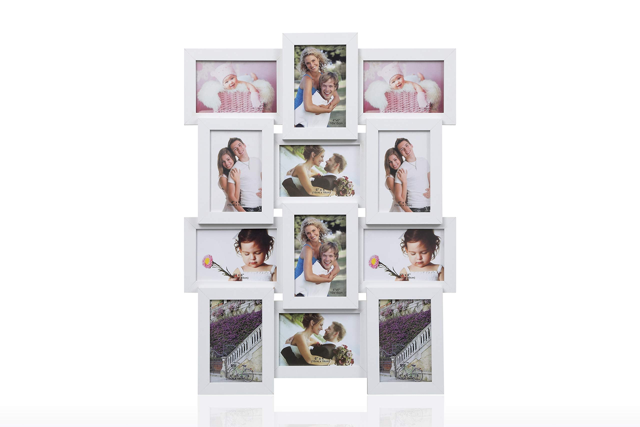 Arpan Wooden Multi Aperture Collage Photo Frame - 12 Photos 6x4 White