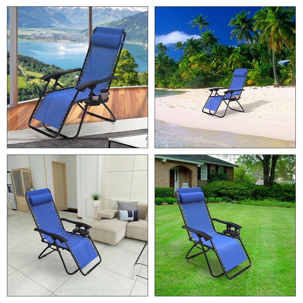 VOUNOT Zero Gravity Chair | Folding Outdoor Recliner with Cup Holder - Blue