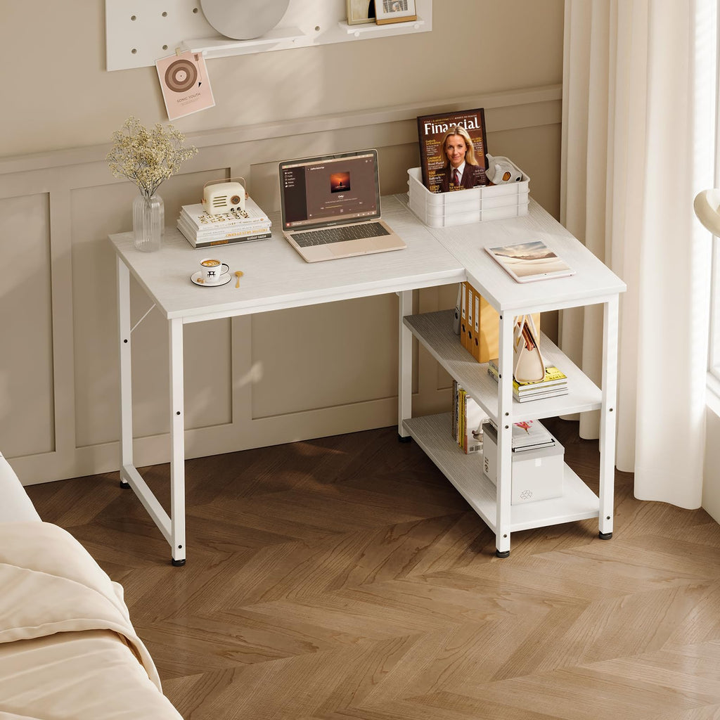 Coleshome L Shaped Gaming Desk for Small Space, 100x70 cm White - image 2