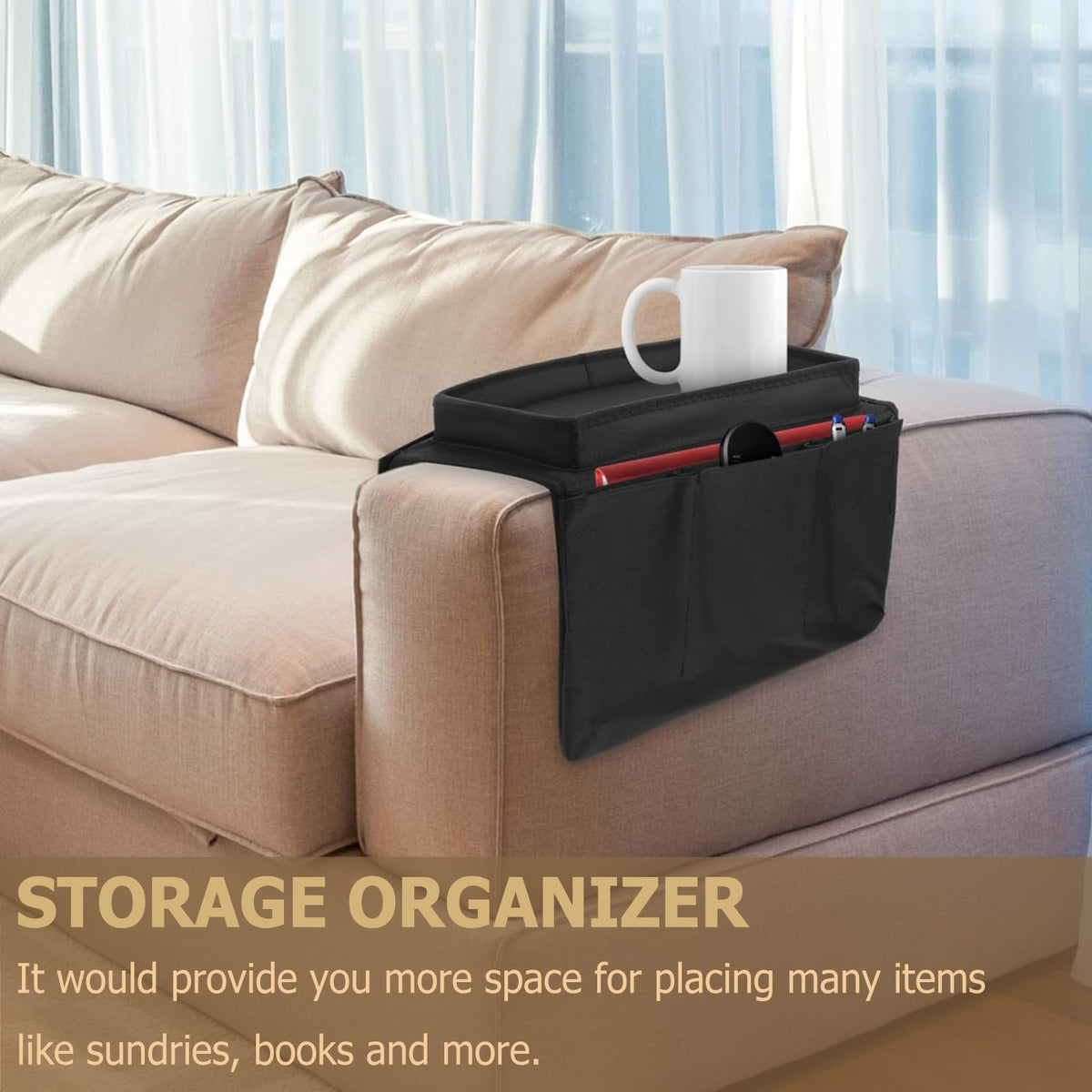 Ccomage Sofa Armrest Bag with 6 Pockets Living Room Couch Hanging Storage Bag Space Saving Chair Tray Sofa Organizer Removable Couch Caddy Pocket for - image 5