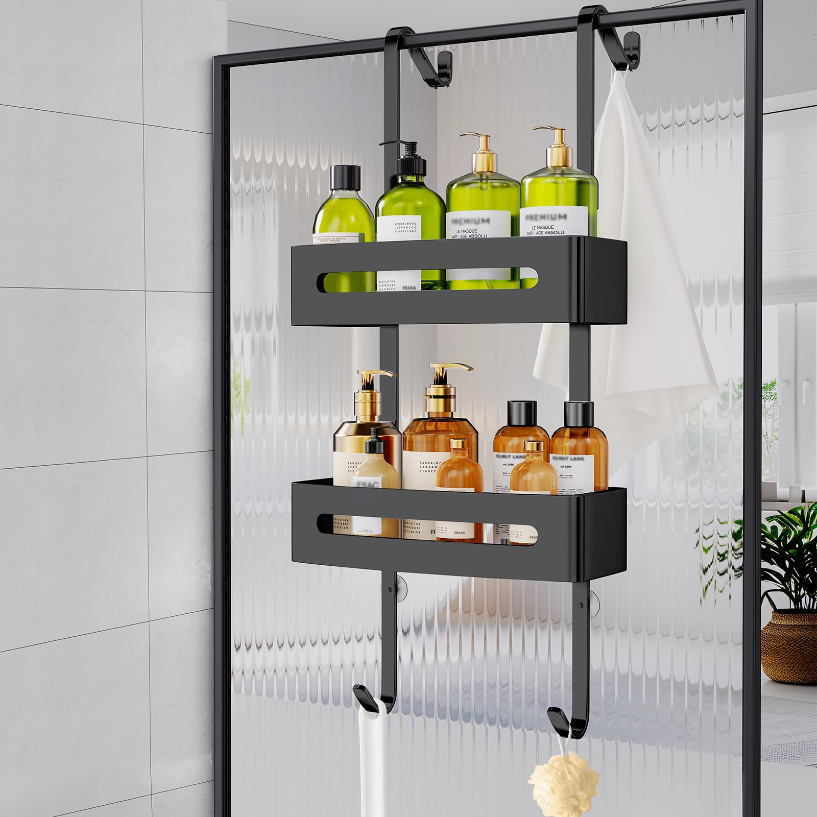 Ajex Over Door Shower Caddy – 2-Tier Rustproof Hanging Bathroom Organizer