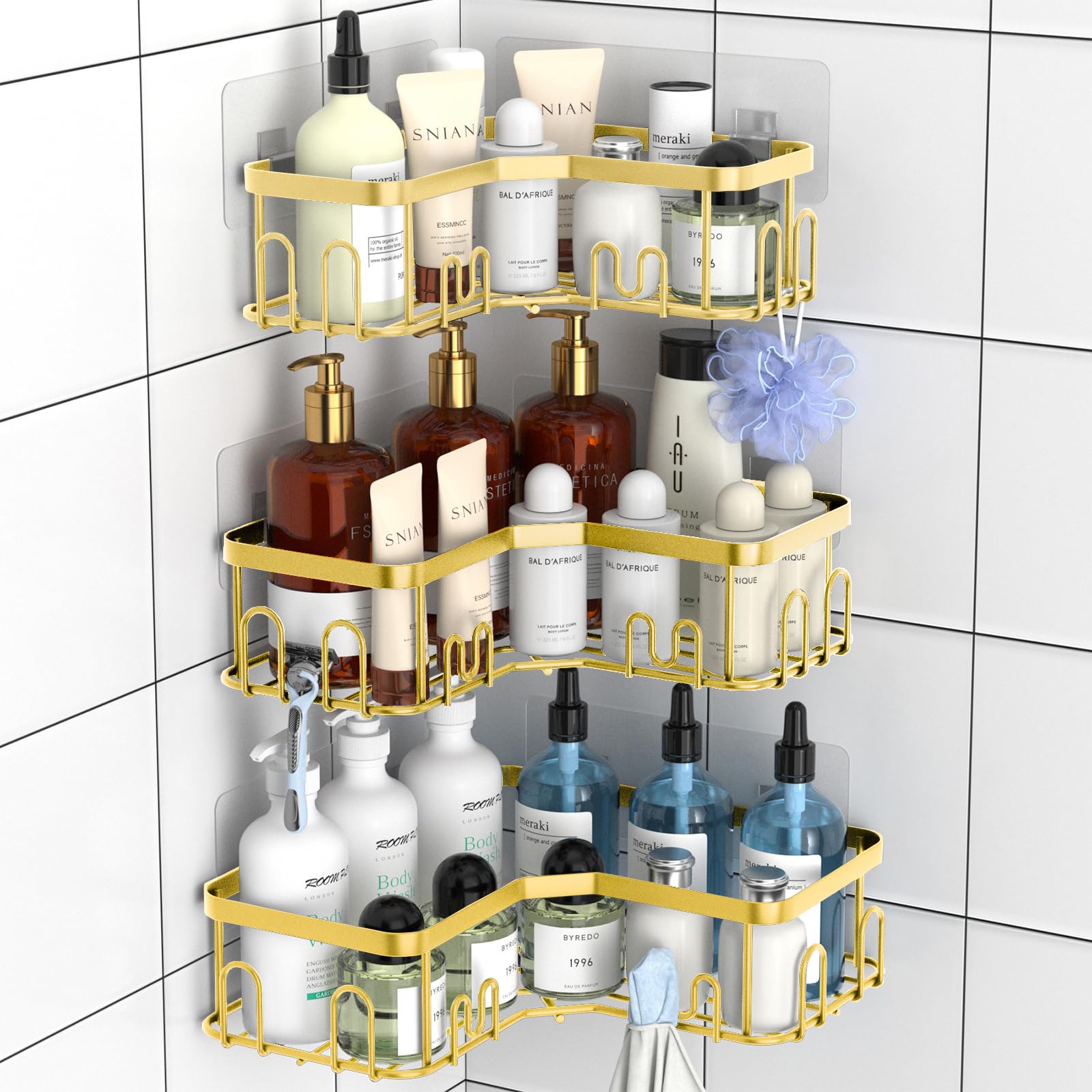 Menbyci 3-Pack Corner Shower Caddy | Adhesive Stainless Steel Shelves