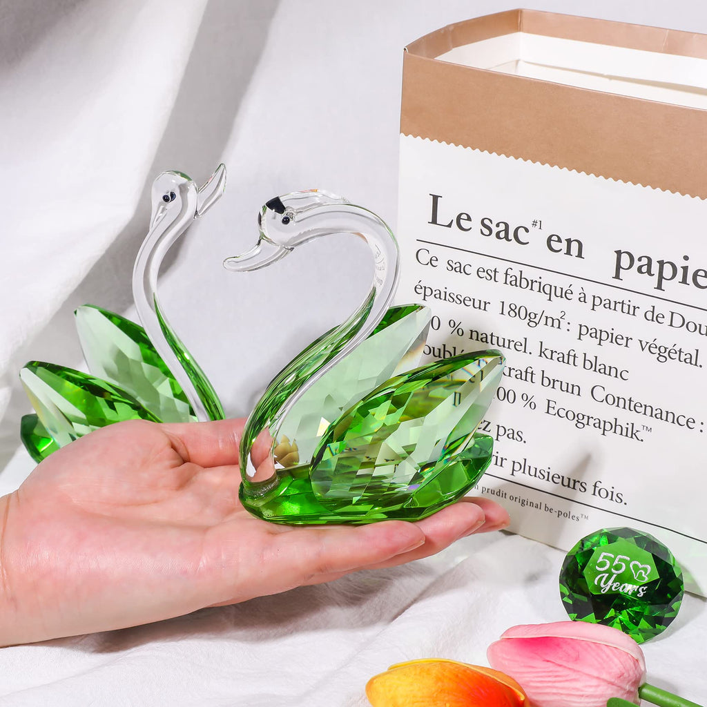 Crystal Green Swans | 55th Emerald Wedding Anniversary Gift