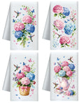 CUTHOLLOW Hydrangea & Hummingbird Microfiber Kitchen Towels – Set of 4