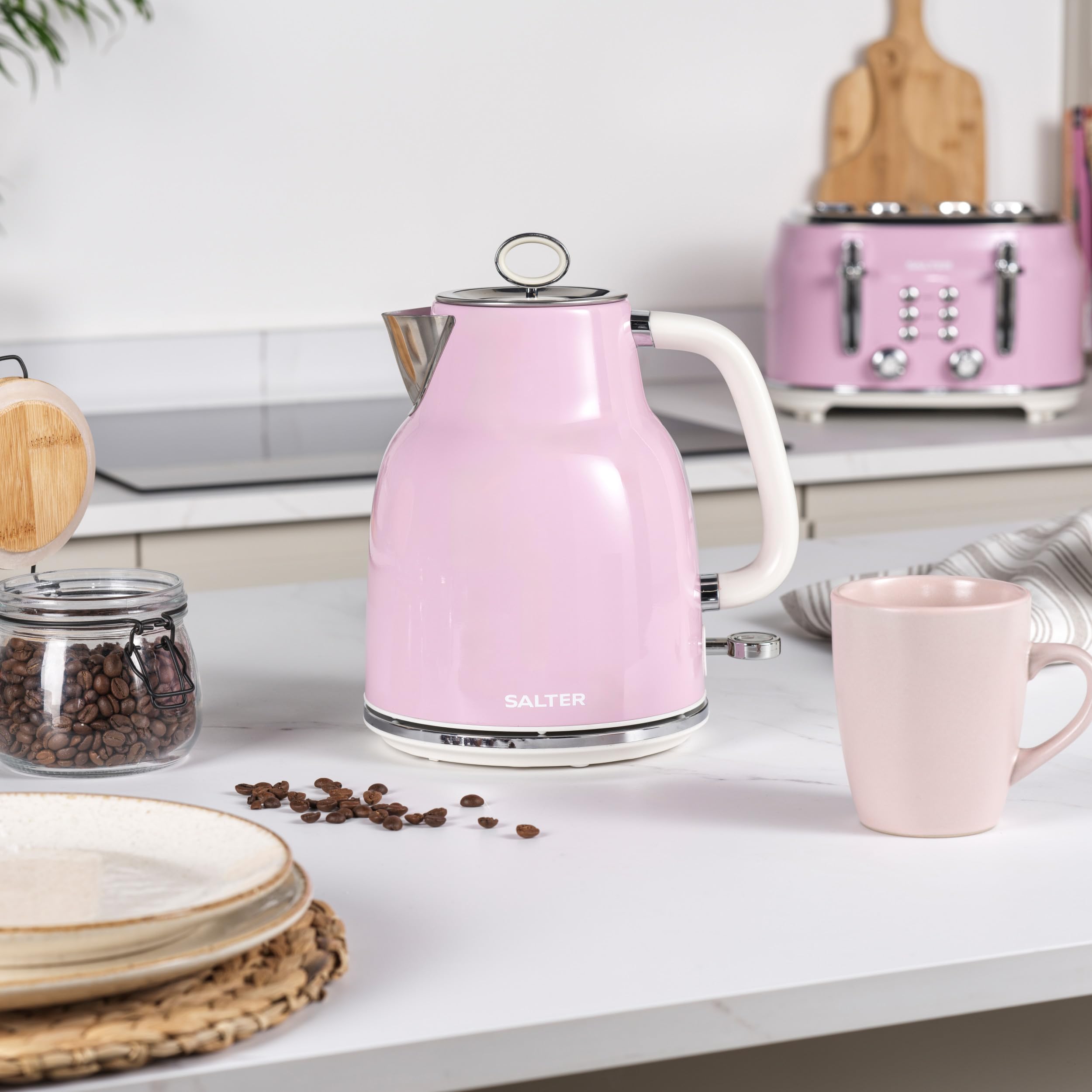 Salter Retro Electric Kettle – 1.7L Rapid Boil Vintage Pink Design