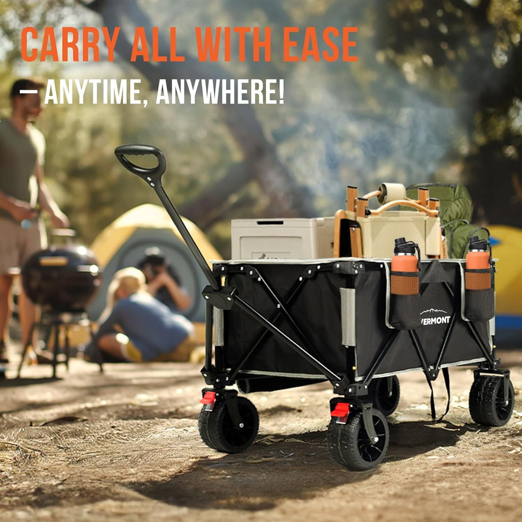 Overmont Heavy Duty Folding Beach Wagon – 330lbs All-Terrain Camping Cart