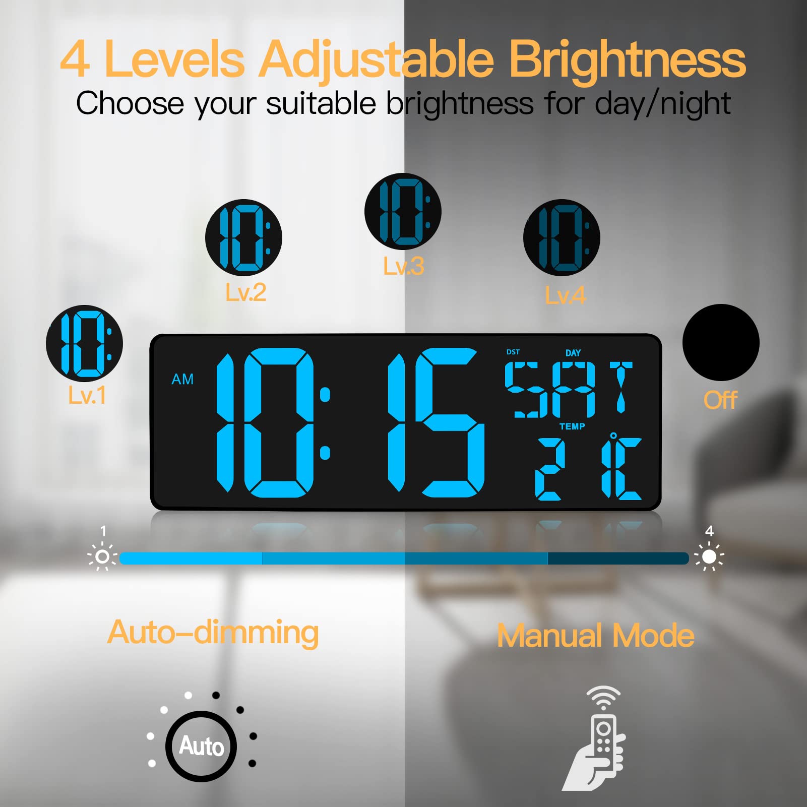 XREXS 16.5 Inch Digital Wall Clock | LED Large Display with Remote Control