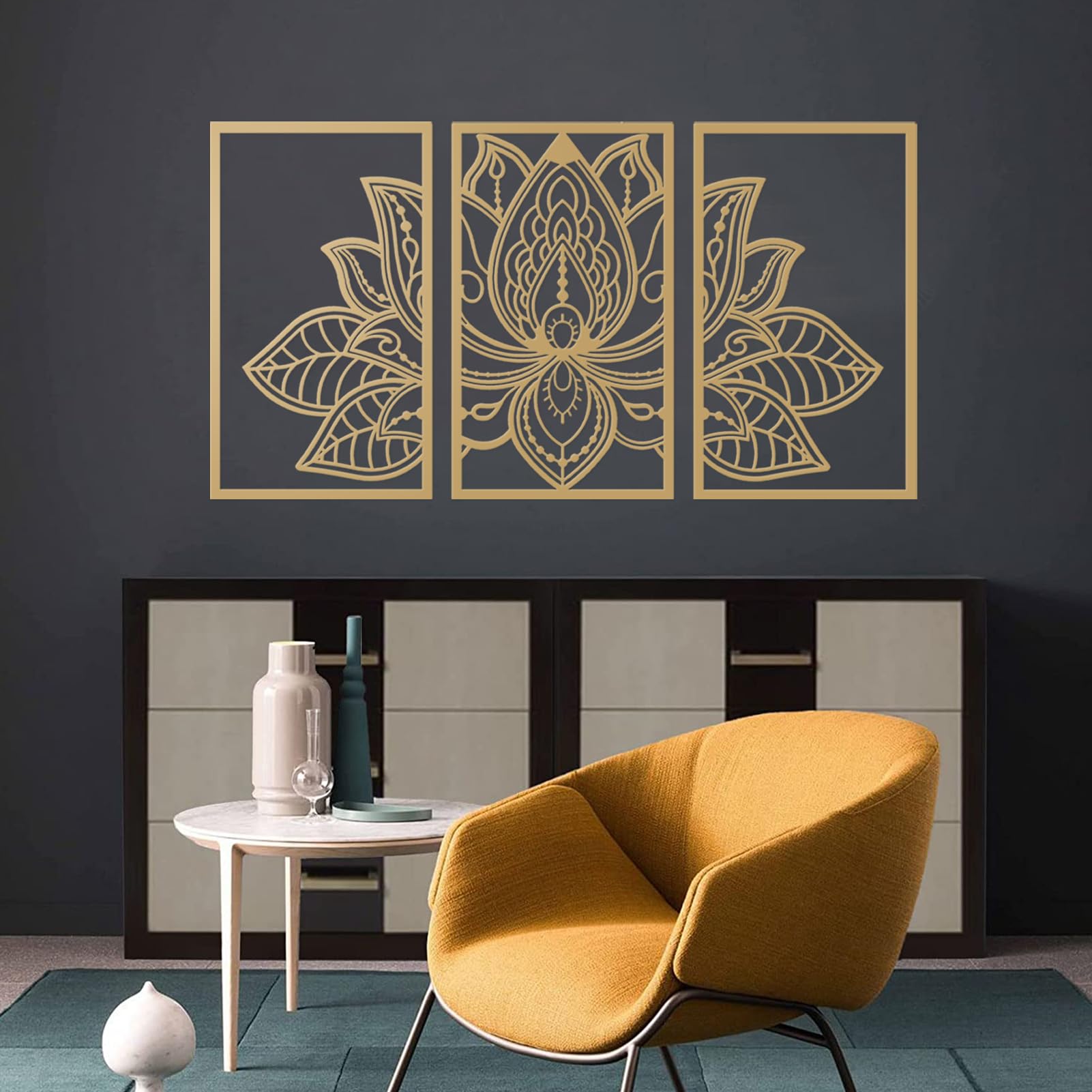 ESTART Metal Lotus Flower Wall Art – 3-Piece Large Mandala Zen Decor