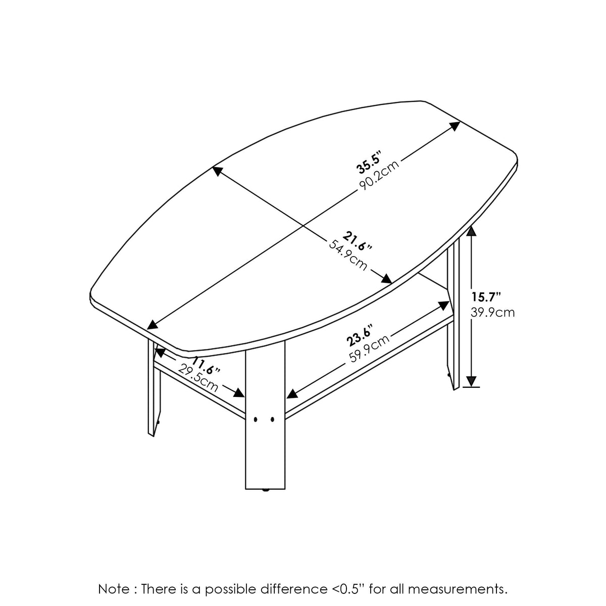 Furinno SIMPLE DESIGN Coffee Table, Small Coffee Table wih Open Shelf, Side Table, for Living Room, Home Office, Dark Walnut - image 2