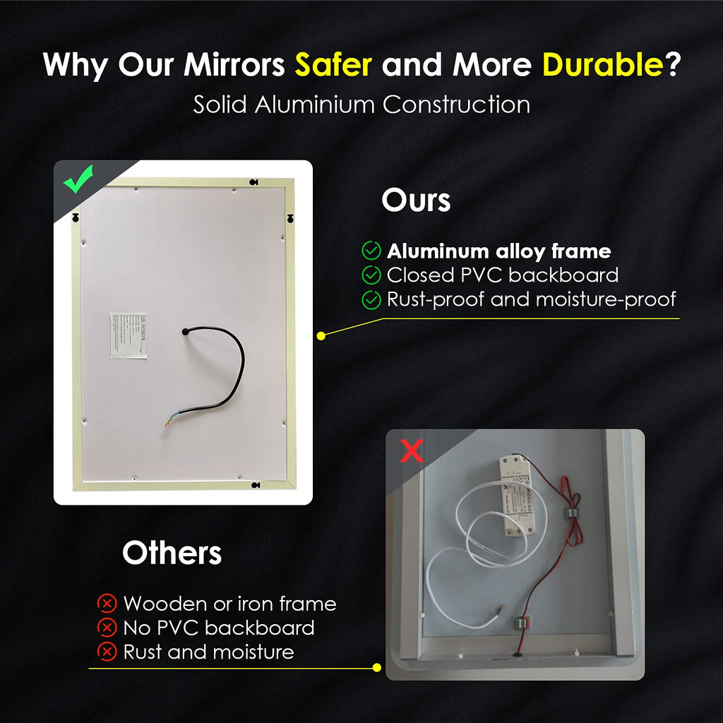 ELEGANT LED Bathroom Mirror 500x700mm with Shaver Socket & Demister