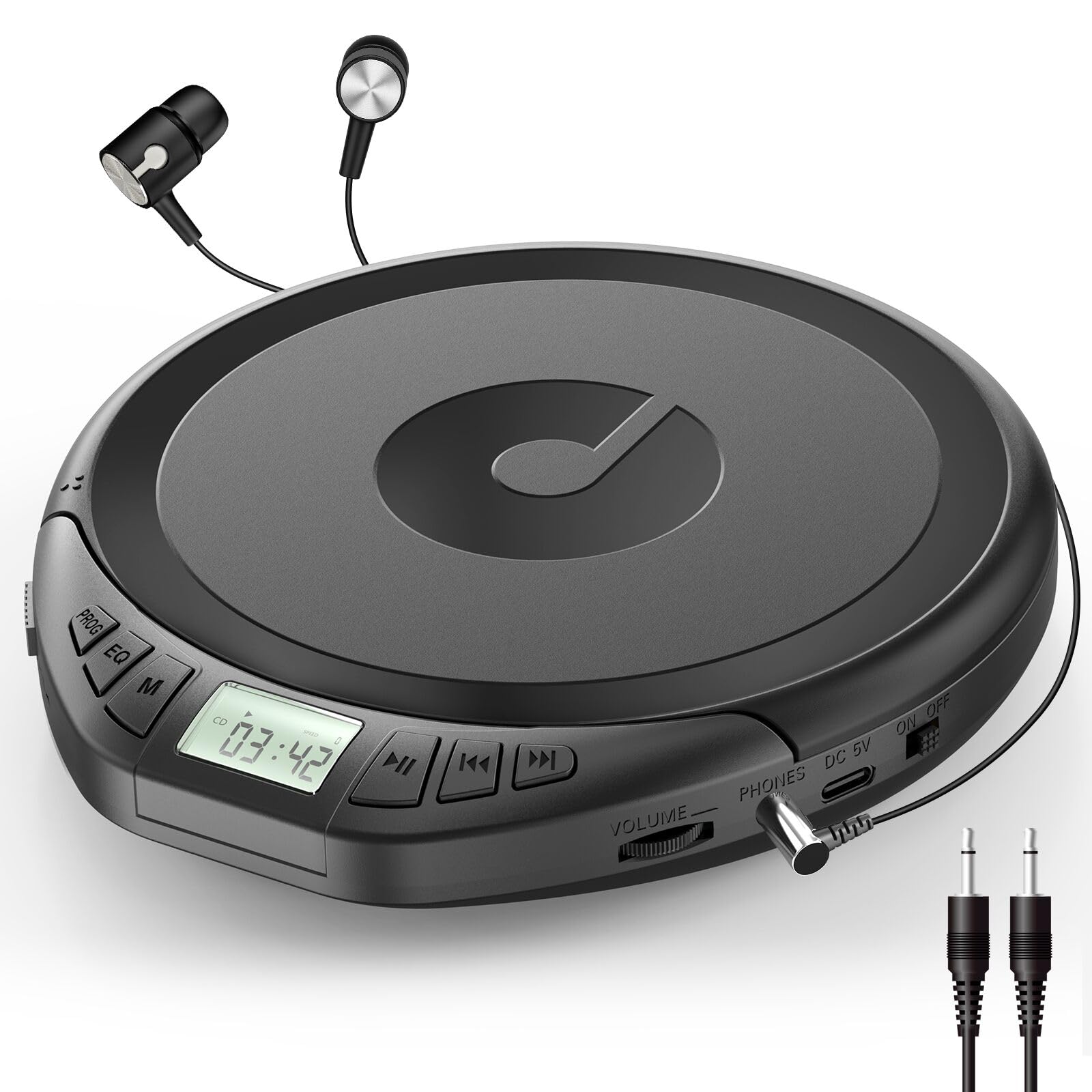 Gueray Portable CD Player with Headphones | HiFi Anti-Skip Music Player