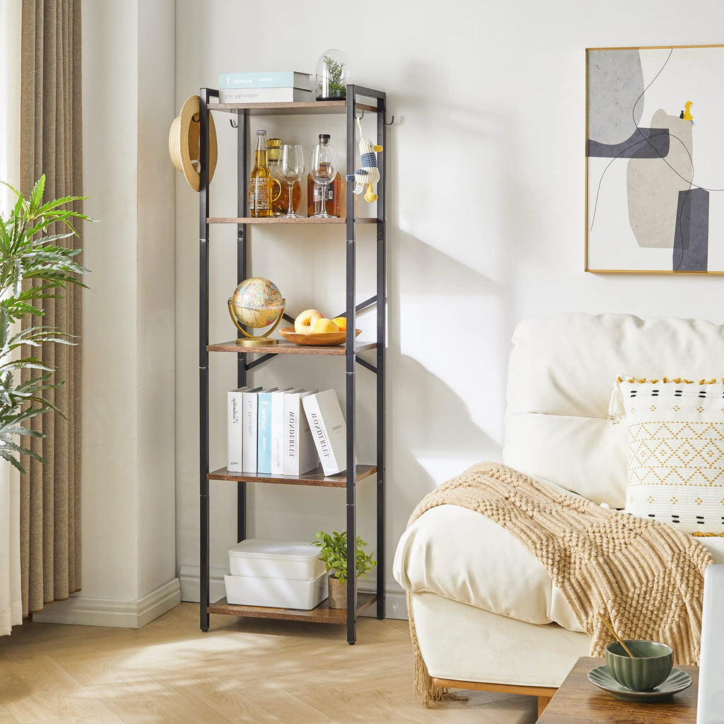YMYNY 5-Tier Industrial Bookshelf – Rustic Brown Storage Rack