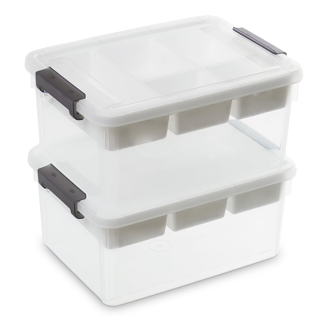 Citylife 16L Clear Plastic Storage Boxes with Removable Tray – 2 Pack