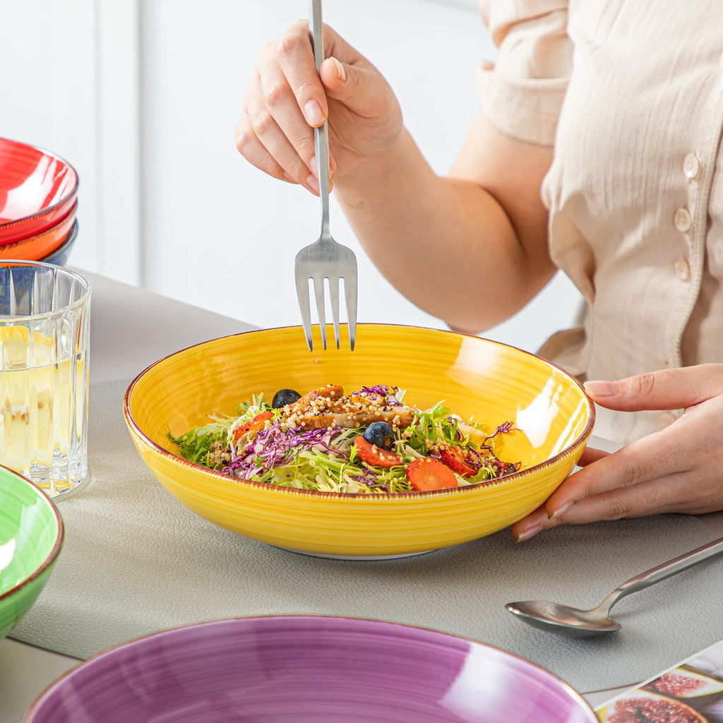 vancasso Bonita 38oz Ceramic Pasta Bowls – Set of 6 Large Salad Bowls