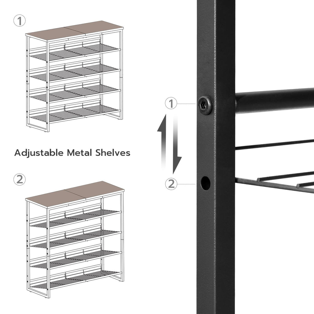 HOOBRO 5-Tier Shoe Rack – Industrial Metal Storage Shelf for 20 Pairs