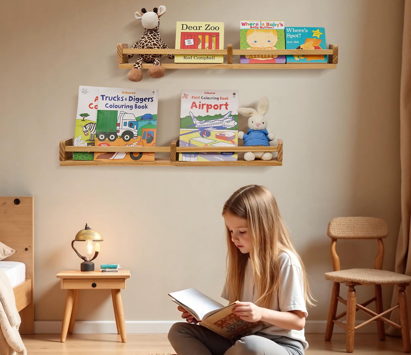 Gieanoo Nursery Floating Shelves | Set of 2 Solid Pine Wood 80cm Bookshelf