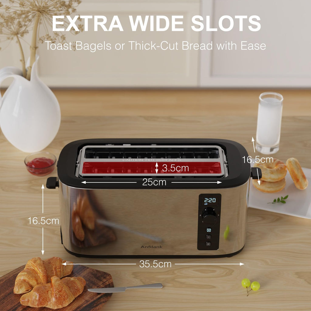 Anfilank 4 Slice Toaster – Stainless Steel with Digital Timer & Rack