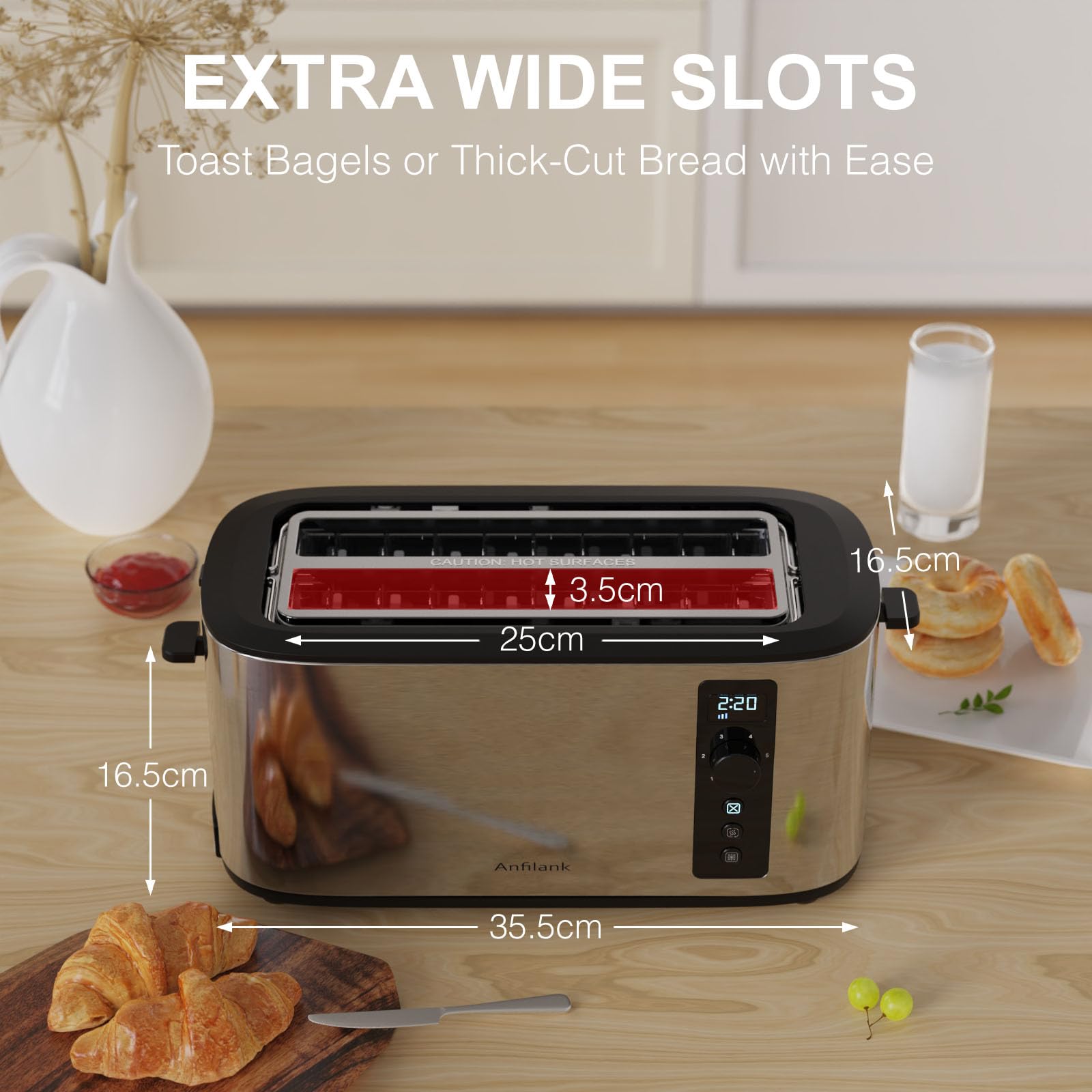 Anfilank 4 Slice Toaster – Stainless Steel with Digital Timer & Rack