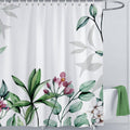 LIVETTY Green Leaves Floral Shower Curtain | 180x180cm Fabric with Hooks