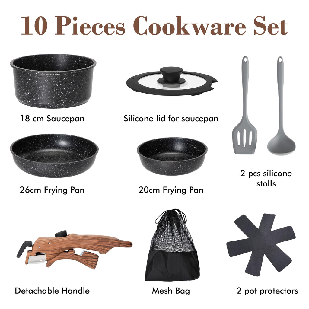 Kitchen Academy 10-Piece Non-Stick Cookware Set | Stackable Induction Pans