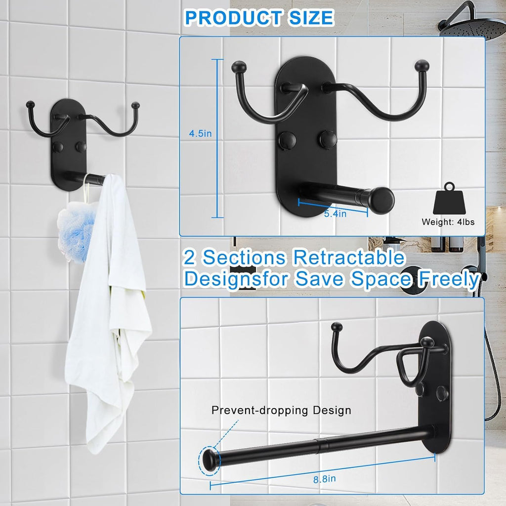 Retractable Clothes Hanger Storage Organiser Rack with Double Coat Hooks ,Wall Mounted Metal Clothes Hanger Hooks