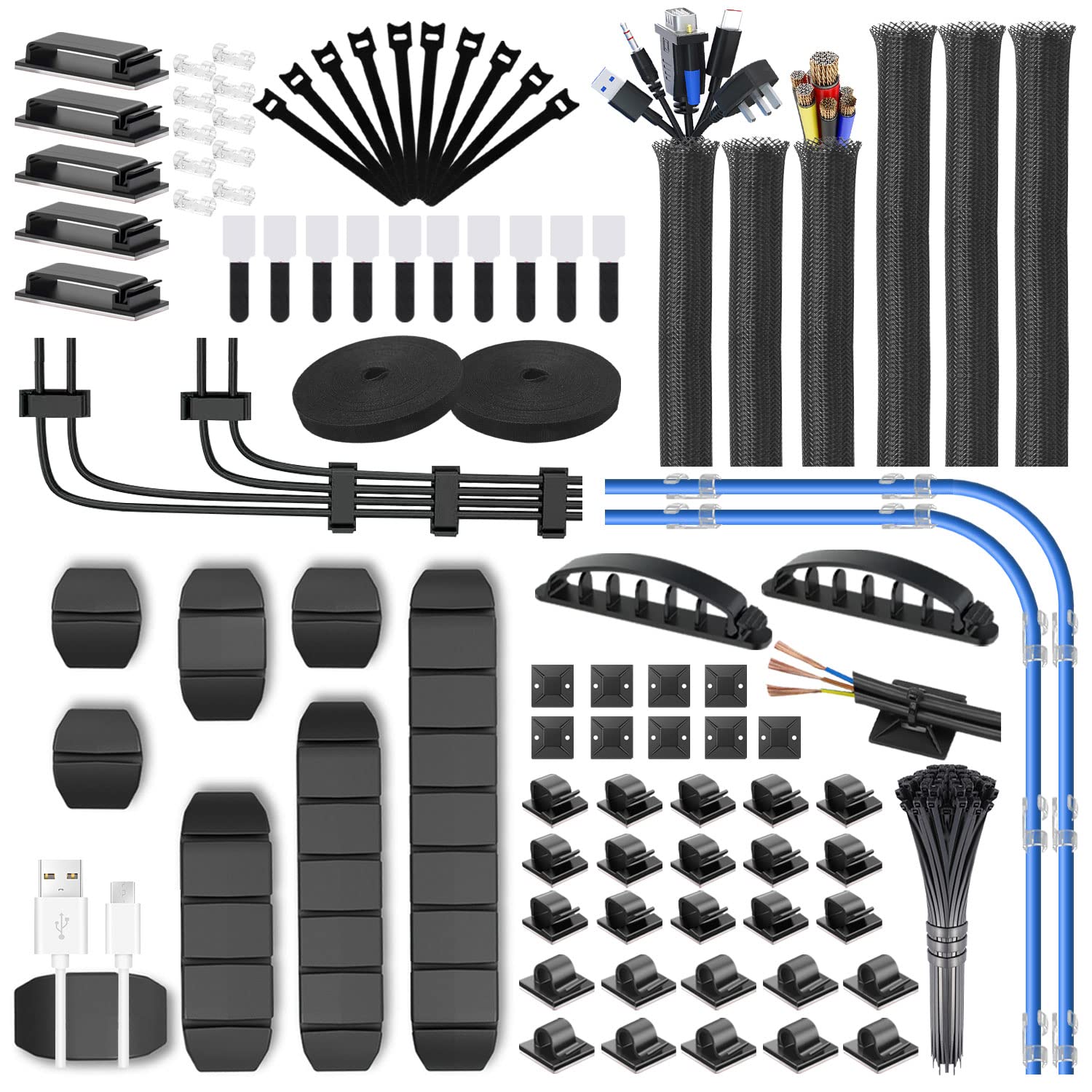 188Pcs Cable Management Kit – Desk & Office Cord Organizer