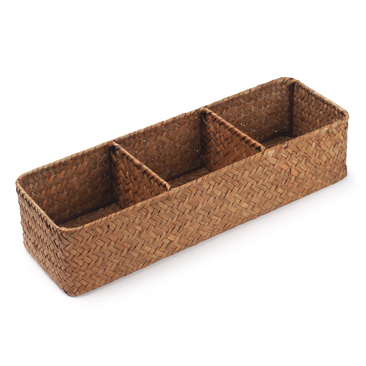 Seagrass Storage Basket with 3 Sections Woven Shelf Baskets for Organizing Natural, 37cm x 12cm x 8cm - image 1