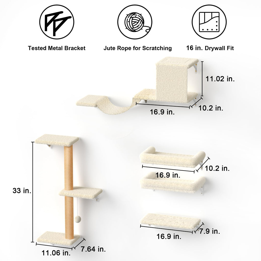 FUKUMARU 4-in-1 Cat Wall Shelves | Wooden Furniture Set with Scratching Post