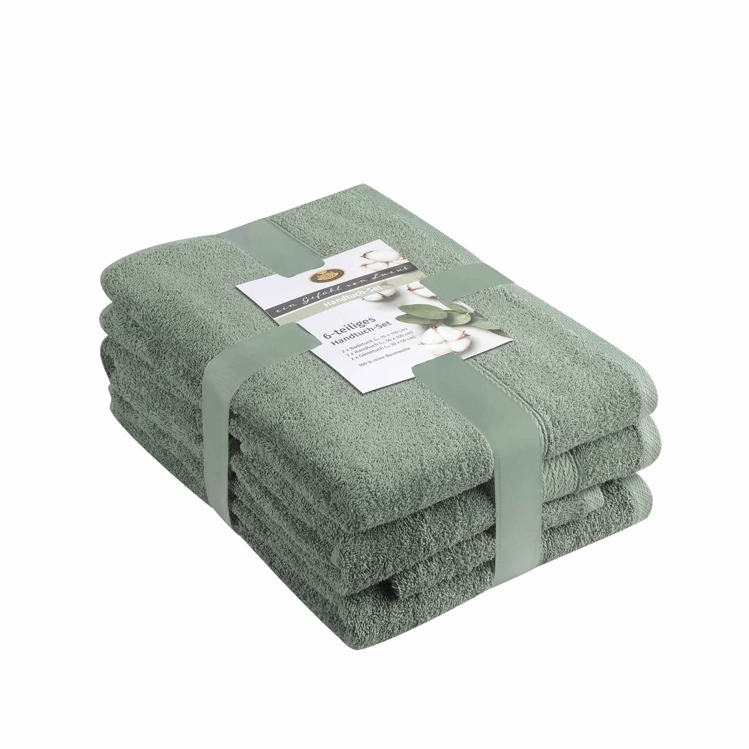 Gözze 6-Piece Cotton Towel Set | 480 g/m² Absorbent Terry Cloth – Jade