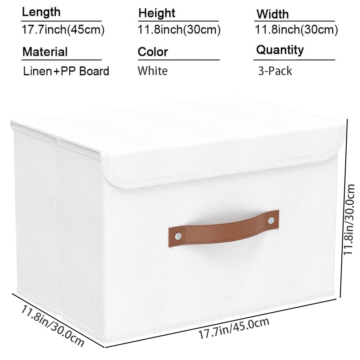 Yawinhe Collapsible Storage Boxes with Lids,45x30x30cm,White,3-Pack - image 4
