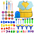 65 Pcs Kids Sponge Paint Brushes Kit with Waterproof Apron