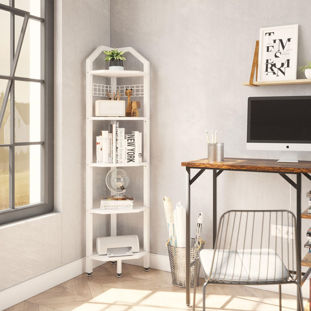 YMYNY 5-Tier Corner Shelf – 176cm Industrial Rustic Brown Bookshelf